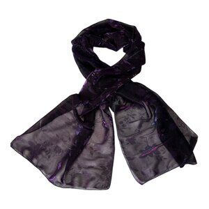 Vintage Passports Black Sheer Scarf Purple Floral Shimmer Italy